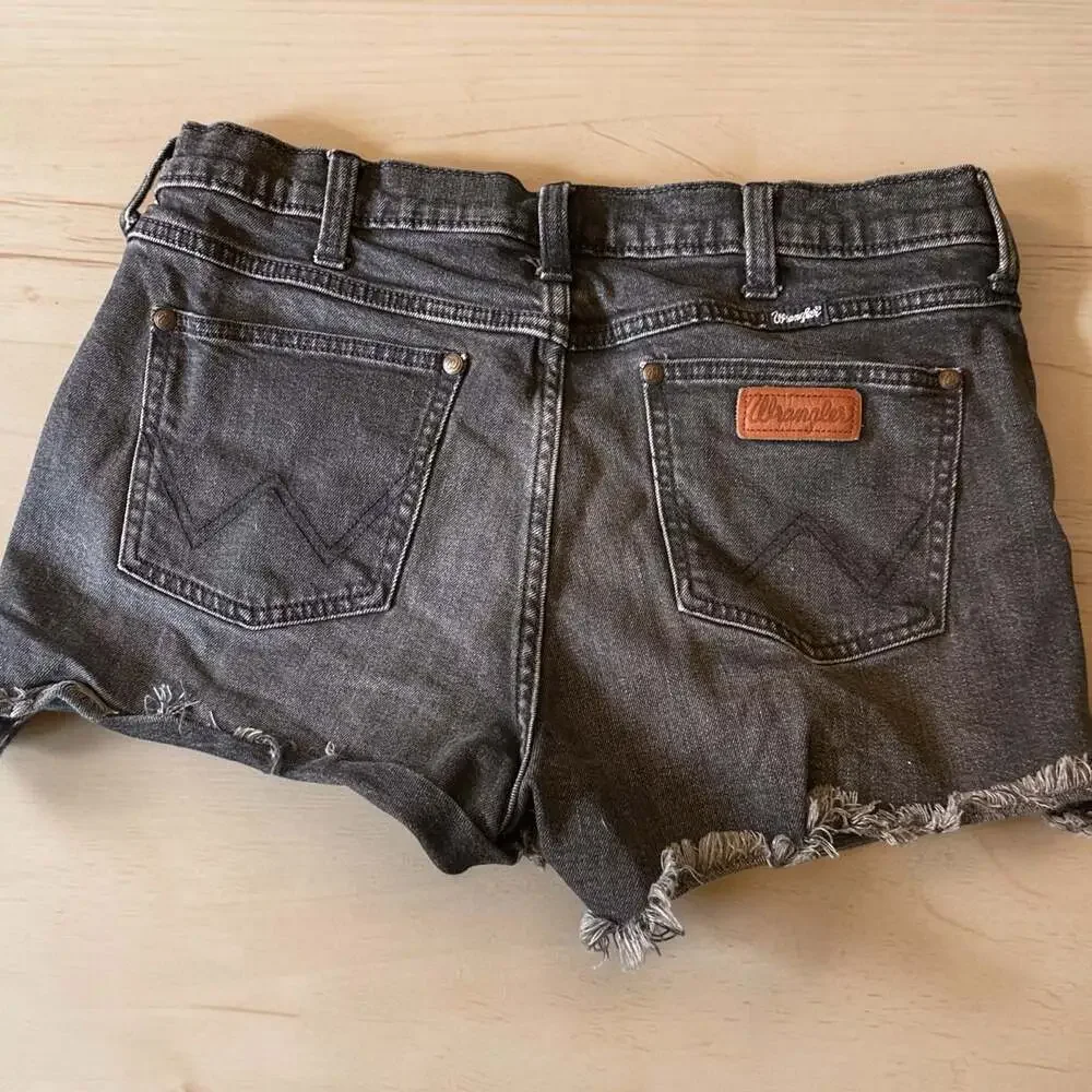 Wrangler High-Rise Raw Hem Black Denim Cutoff Shorts